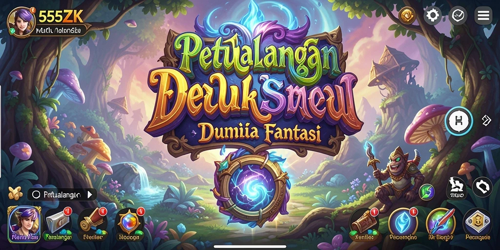 Antarmuka permainan 555ZK saat menjelajahi dunia fantasi.